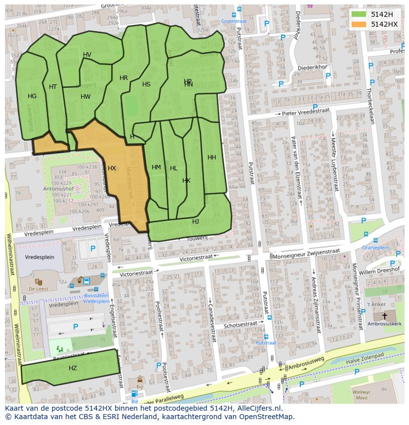 Afbeelding van het postcodegebied 5142 HX op de kaart.