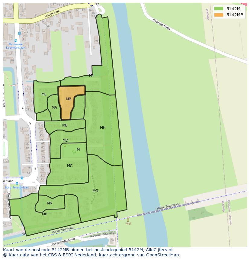 Afbeelding van het postcodegebied 5142 MB op de kaart.