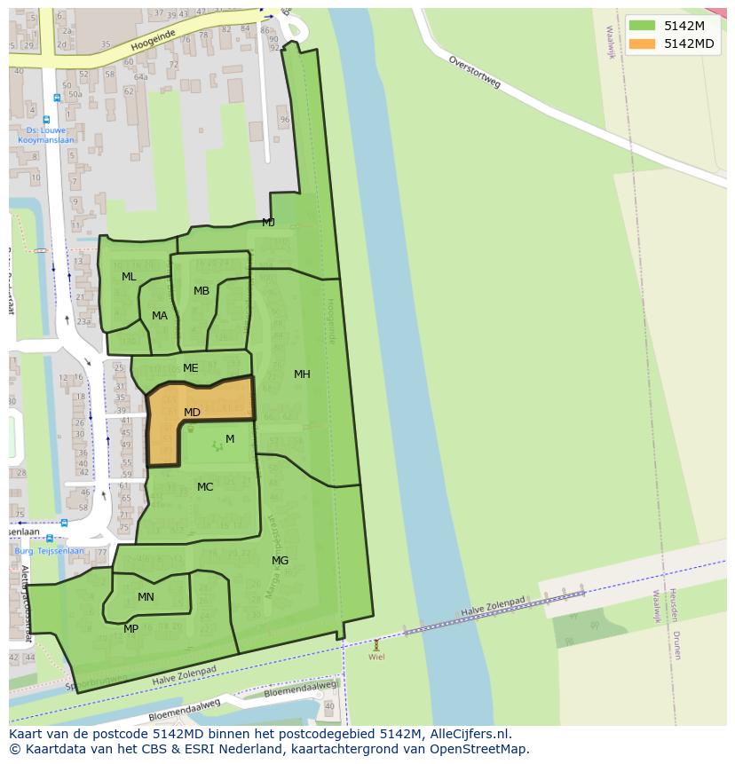 Afbeelding van het postcodegebied 5142 MD op de kaart.