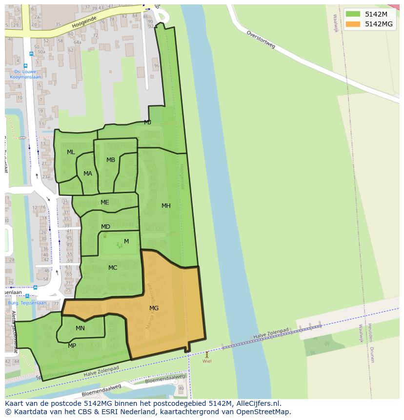 Afbeelding van het postcodegebied 5142 MG op de kaart.