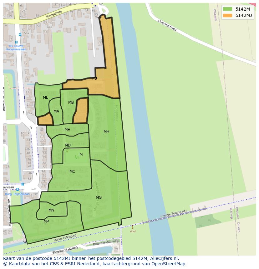 Afbeelding van het postcodegebied 5142 MJ op de kaart.