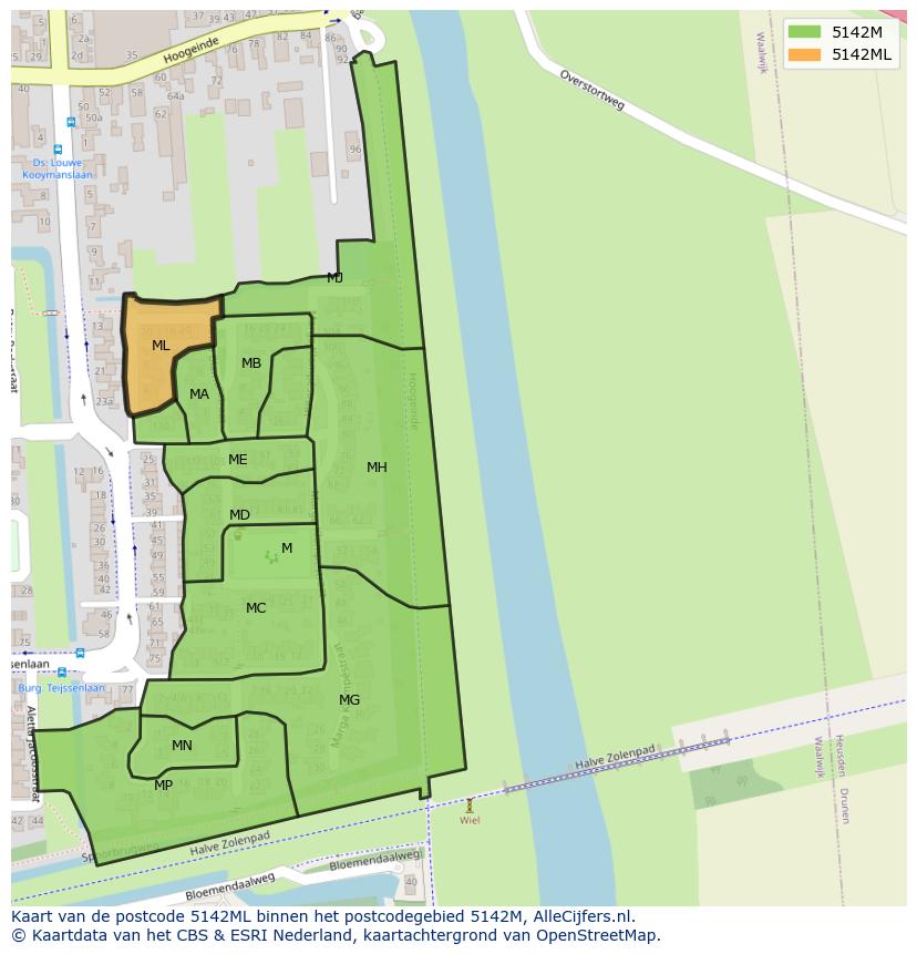 Afbeelding van het postcodegebied 5142 ML op de kaart.