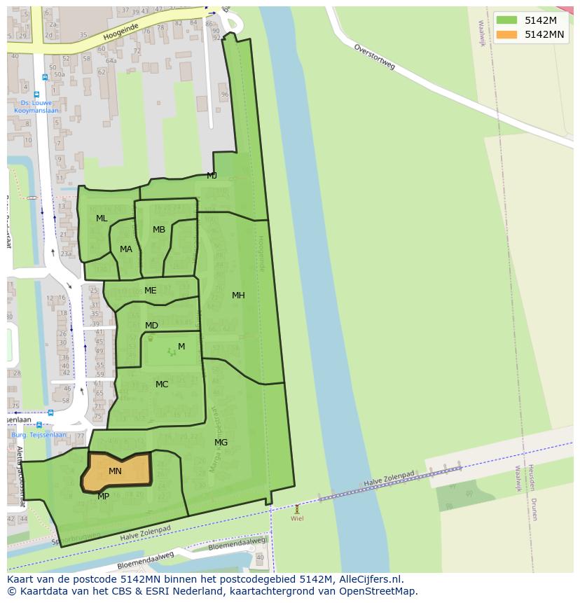 Afbeelding van het postcodegebied 5142 MN op de kaart.