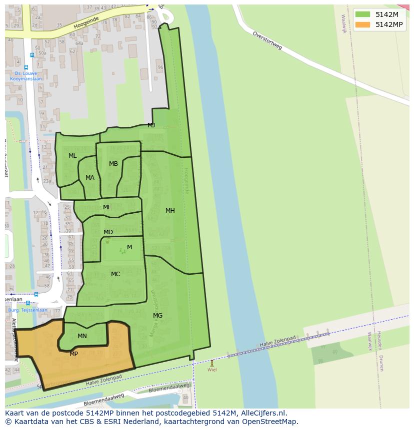 Afbeelding van het postcodegebied 5142 MP op de kaart.