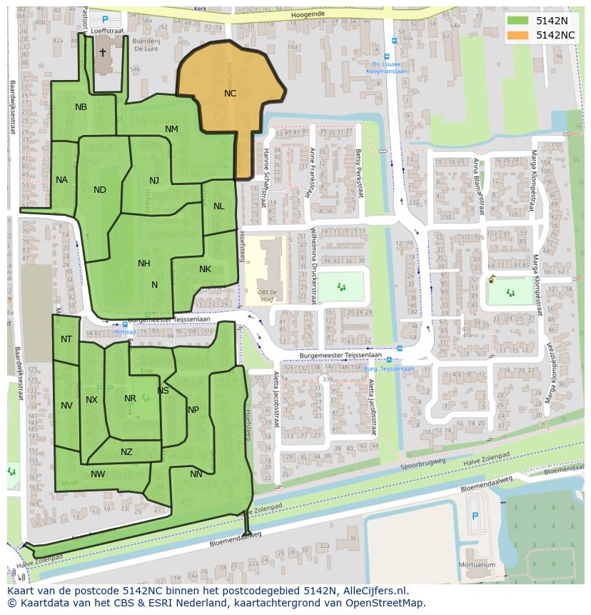 Afbeelding van het postcodegebied 5142 NC op de kaart.