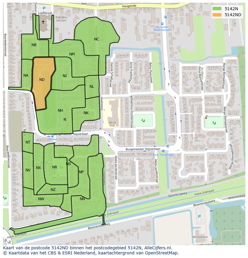Afbeelding van het postcodegebied 5142 ND op de kaart.