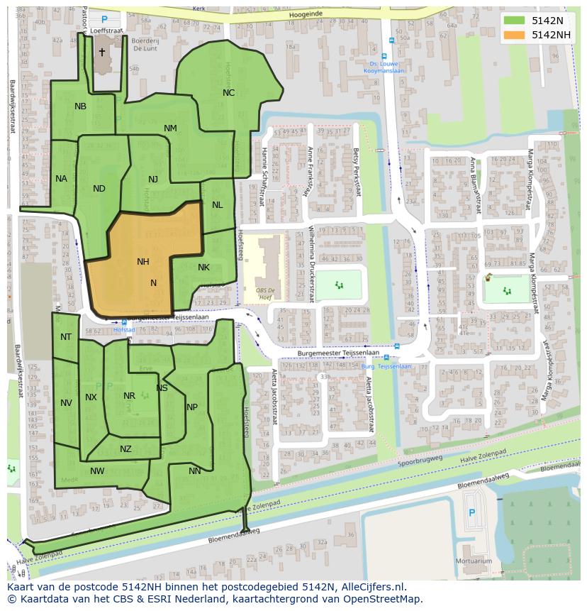 Afbeelding van het postcodegebied 5142 NH op de kaart.