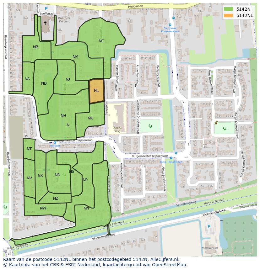 Afbeelding van het postcodegebied 5142 NL op de kaart.