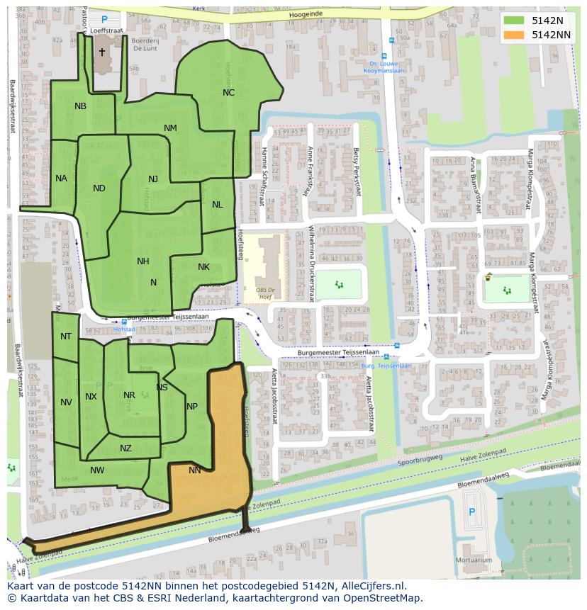 Afbeelding van het postcodegebied 5142 NN op de kaart.