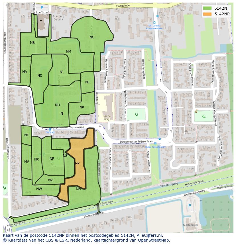Afbeelding van het postcodegebied 5142 NP op de kaart.