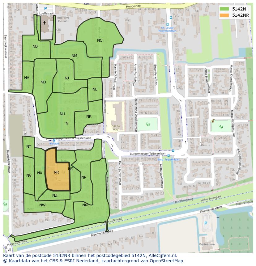 Afbeelding van het postcodegebied 5142 NR op de kaart.
