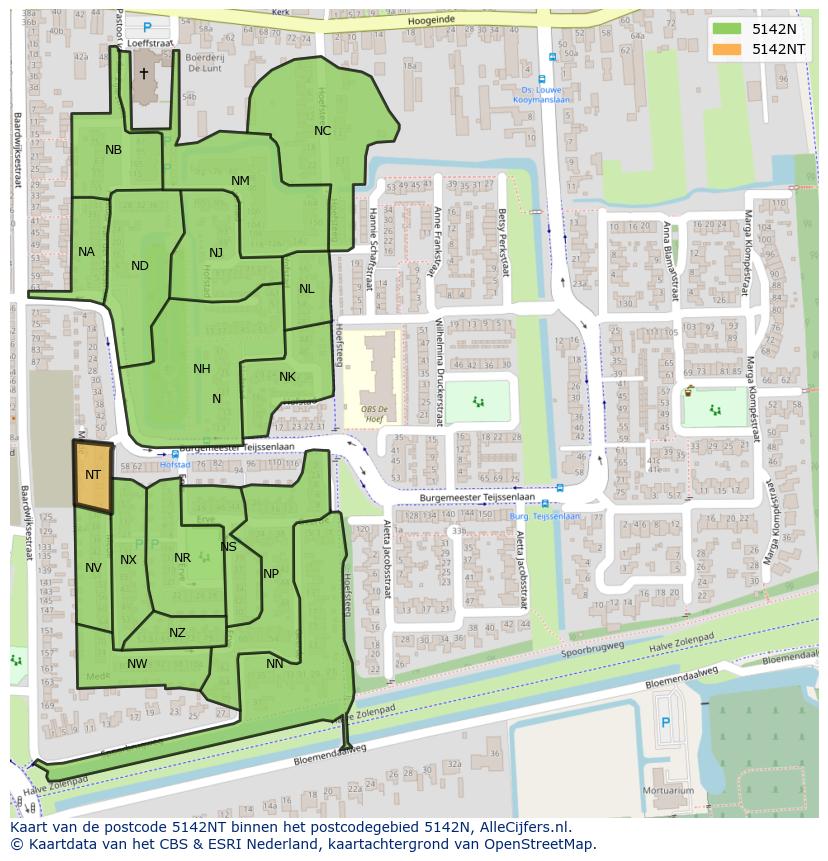 Afbeelding van het postcodegebied 5142 NT op de kaart.