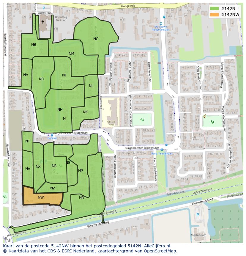 Afbeelding van het postcodegebied 5142 NW op de kaart.
