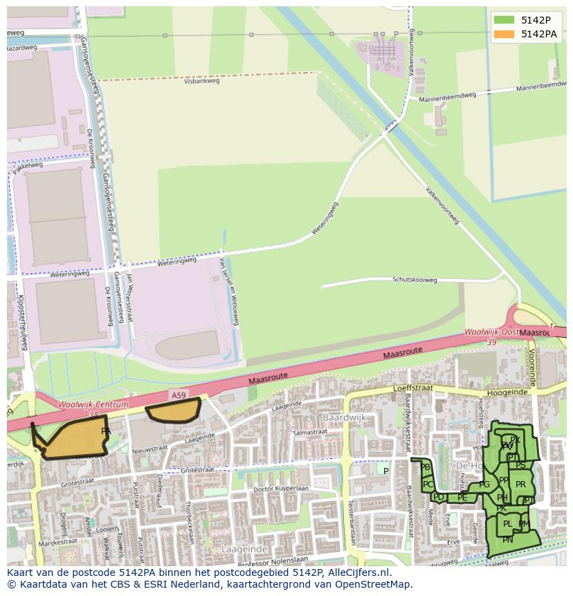 Afbeelding van het postcodegebied 5142 PA op de kaart.