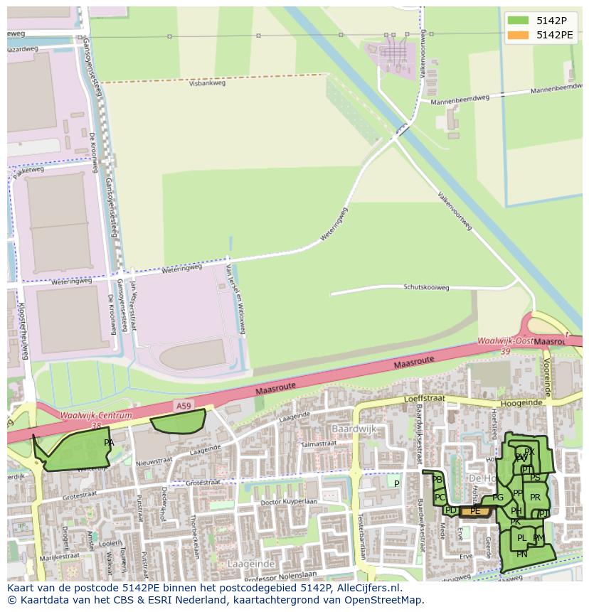 Afbeelding van het postcodegebied 5142 PE op de kaart.