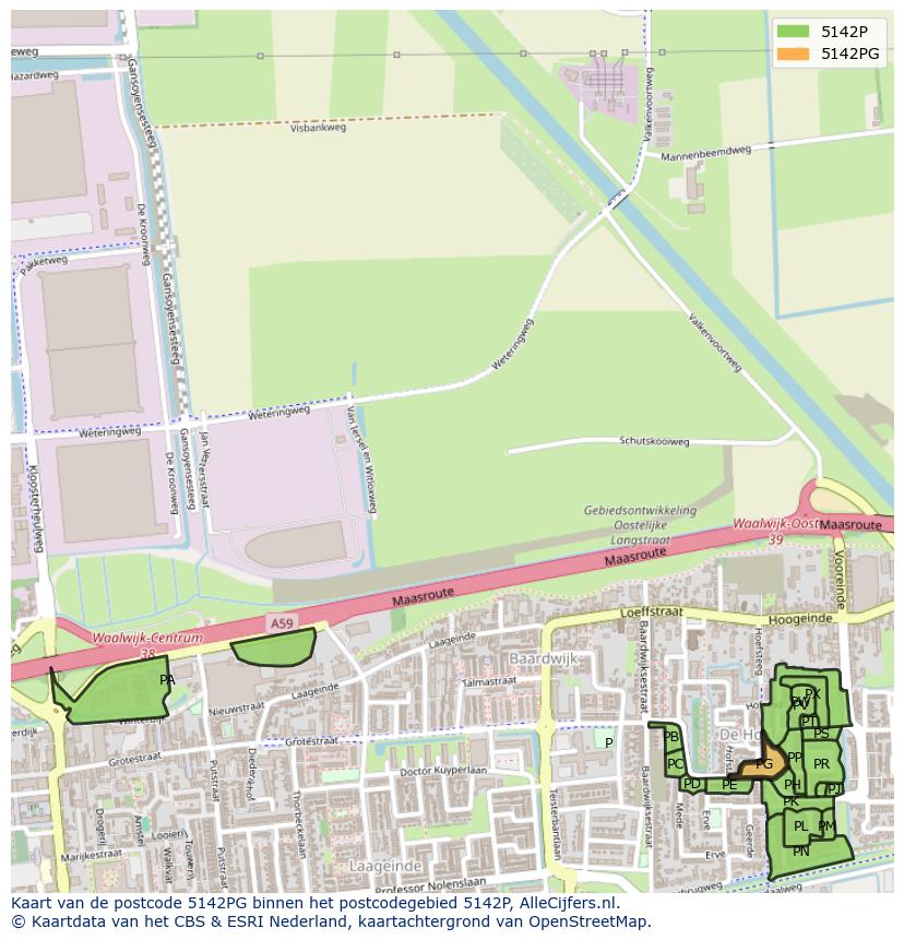 Afbeelding van het postcodegebied 5142 PG op de kaart.