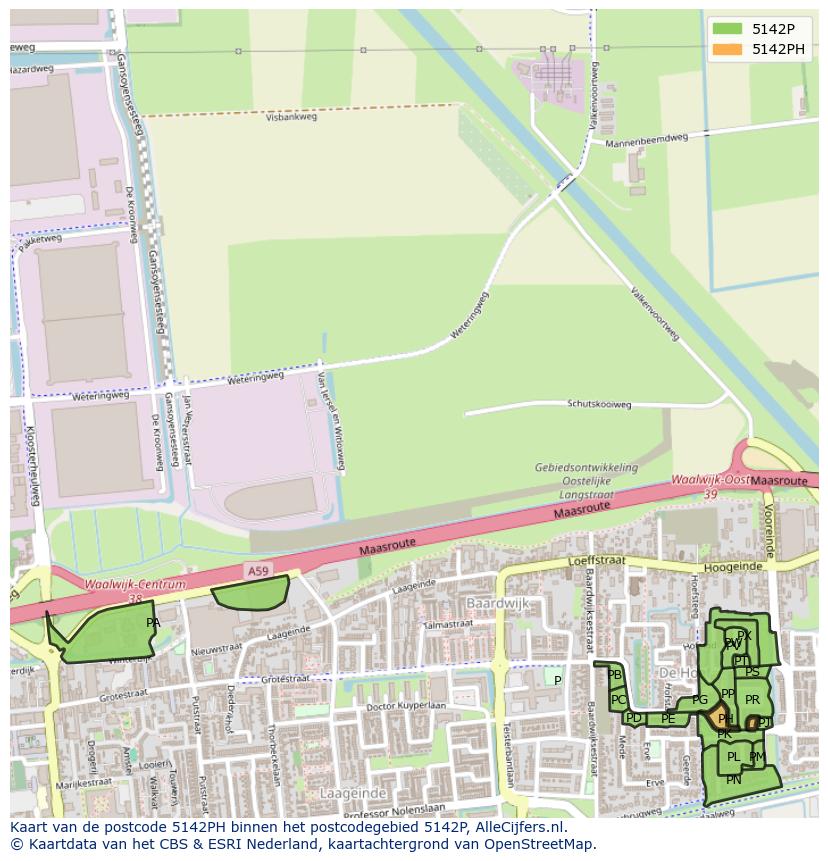 Afbeelding van het postcodegebied 5142 PH op de kaart.