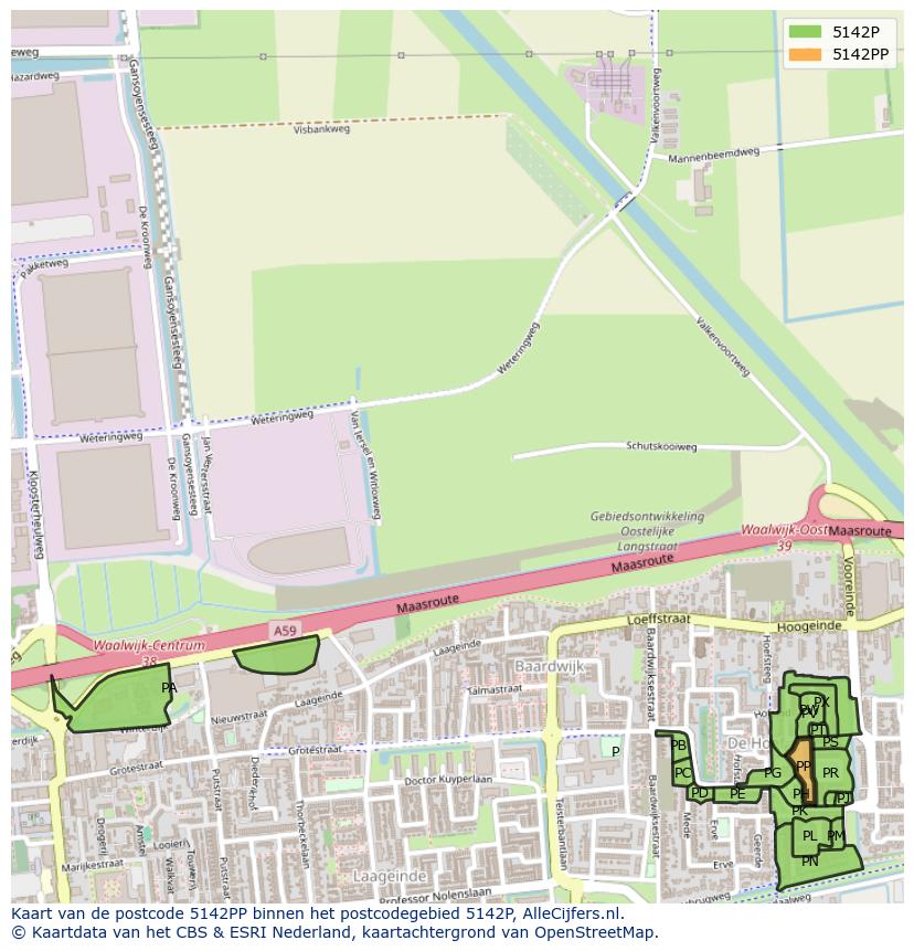 Afbeelding van het postcodegebied 5142 PP op de kaart.