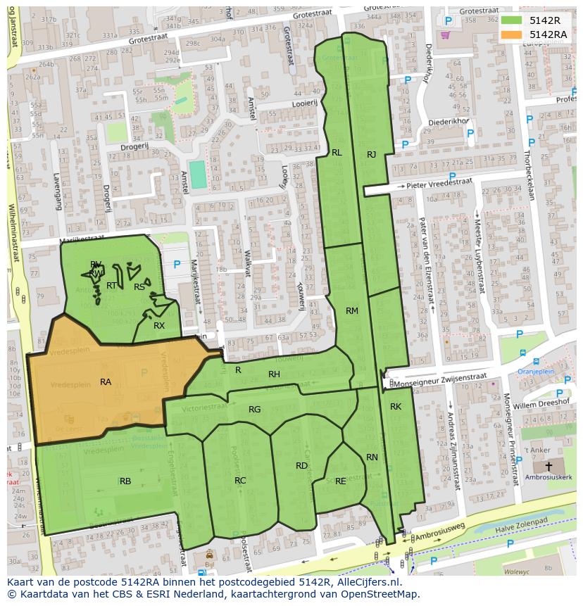 Afbeelding van het postcodegebied 5142 RA op de kaart.