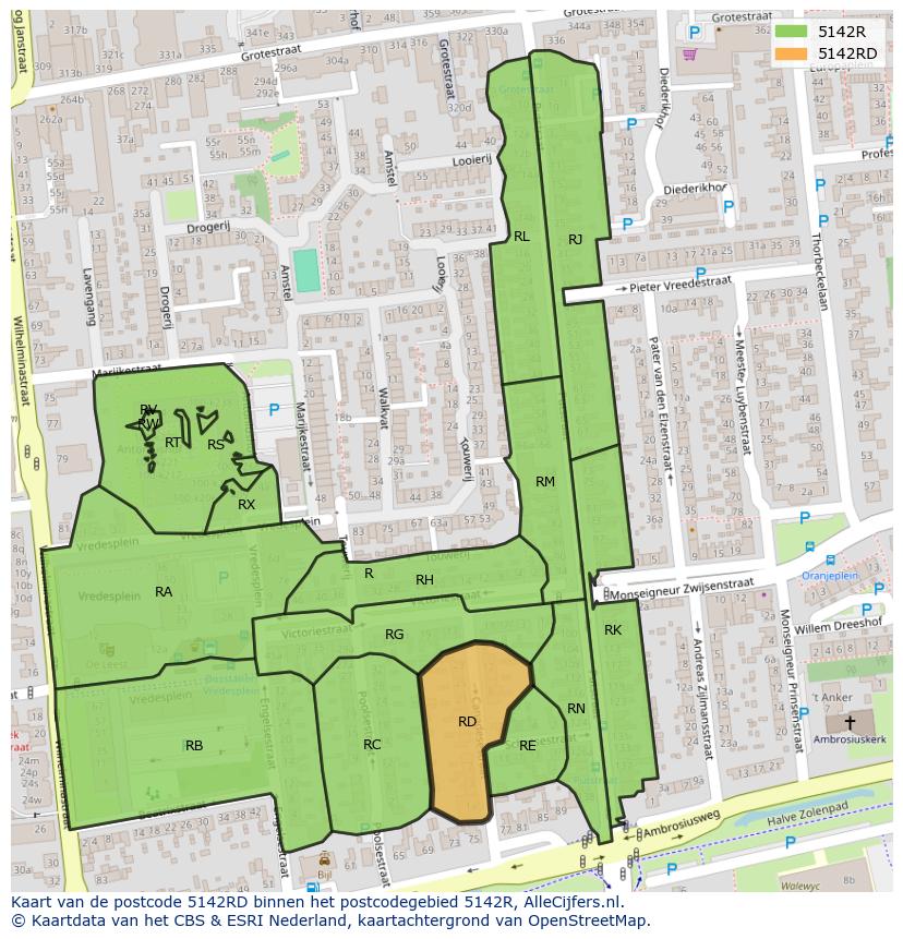 Afbeelding van het postcodegebied 5142 RD op de kaart.