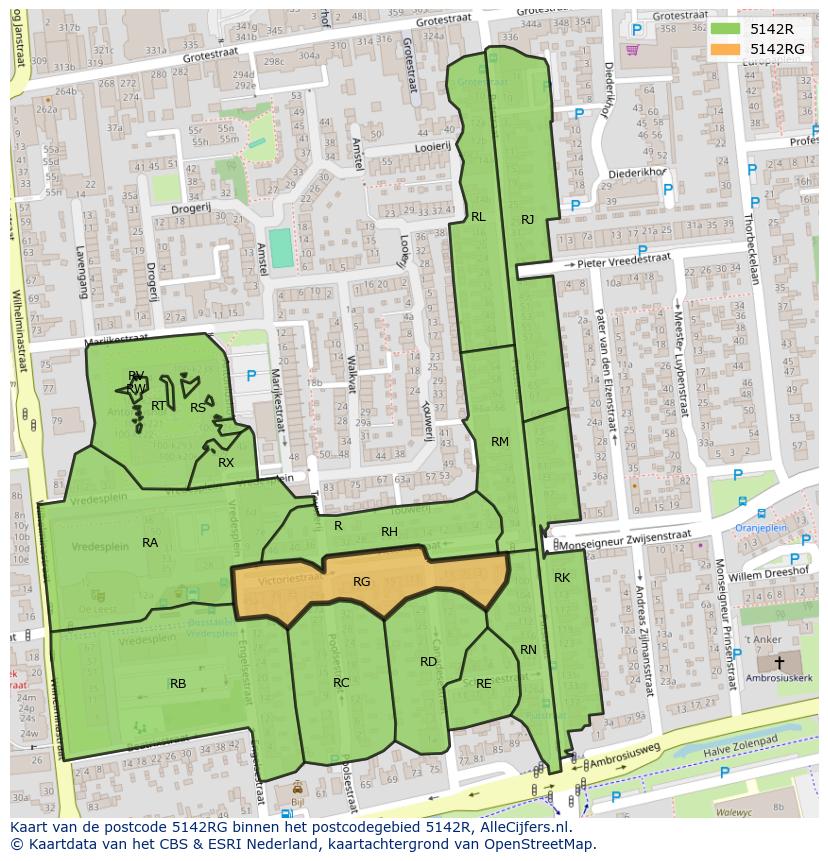 Afbeelding van het postcodegebied 5142 RG op de kaart.