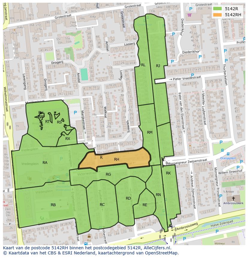 Afbeelding van het postcodegebied 5142 RH op de kaart.