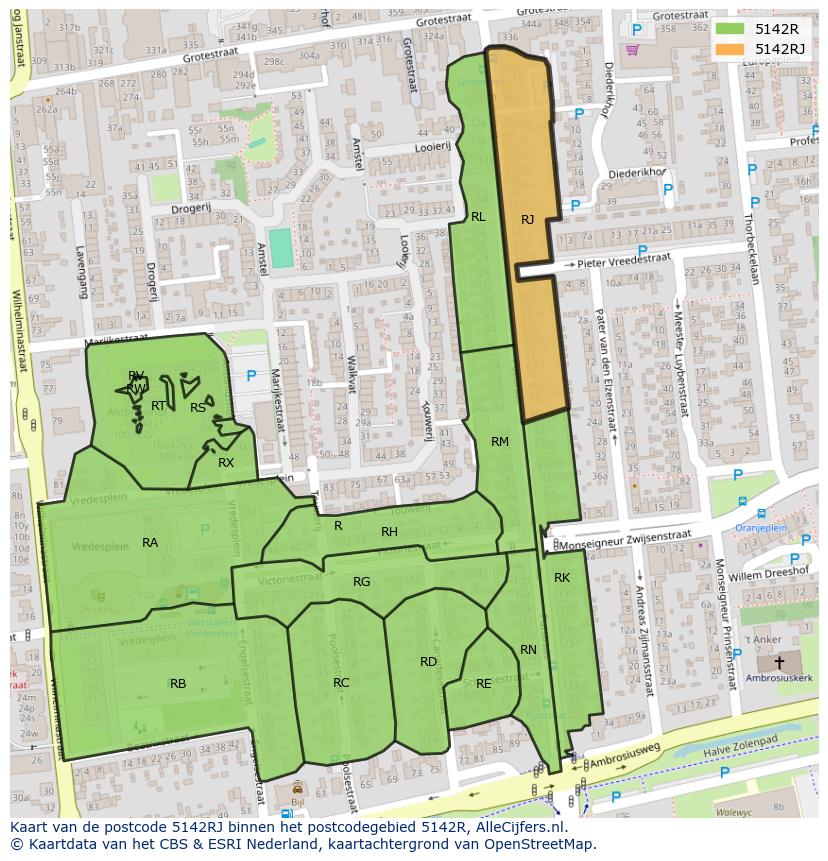 Afbeelding van het postcodegebied 5142 RJ op de kaart.
