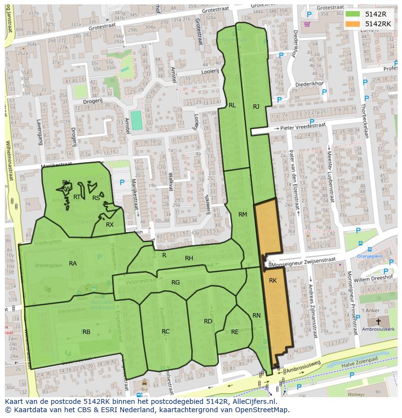 Afbeelding van het postcodegebied 5142 RK op de kaart.