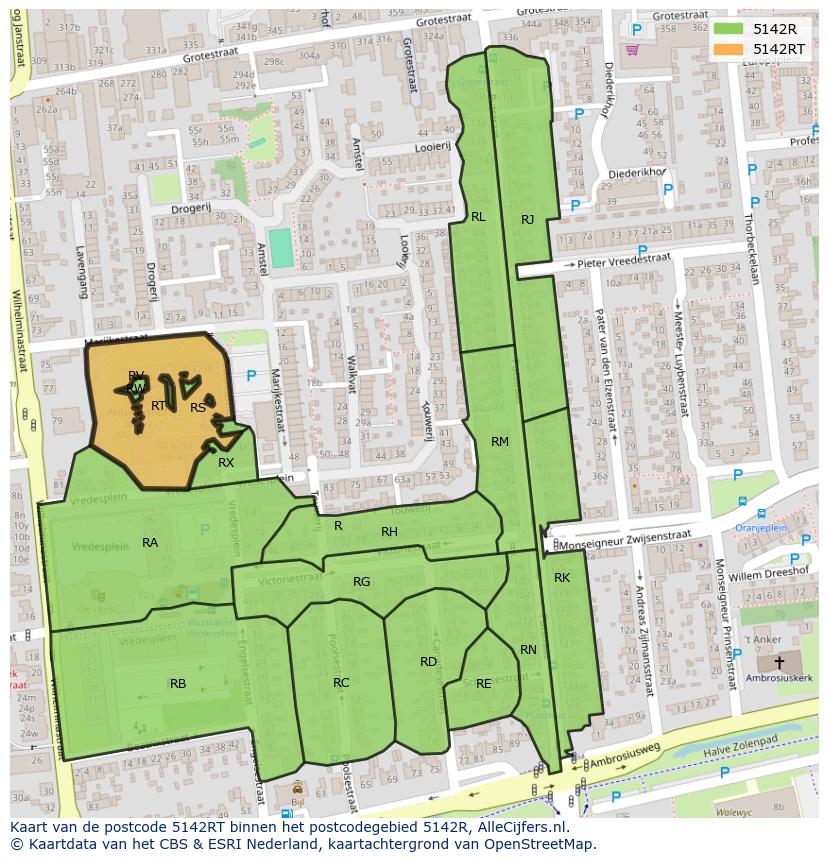 Afbeelding van het postcodegebied 5142 RT op de kaart.