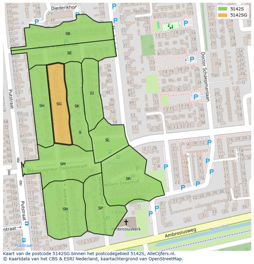Afbeelding van het postcodegebied 5142 SG op de kaart.
