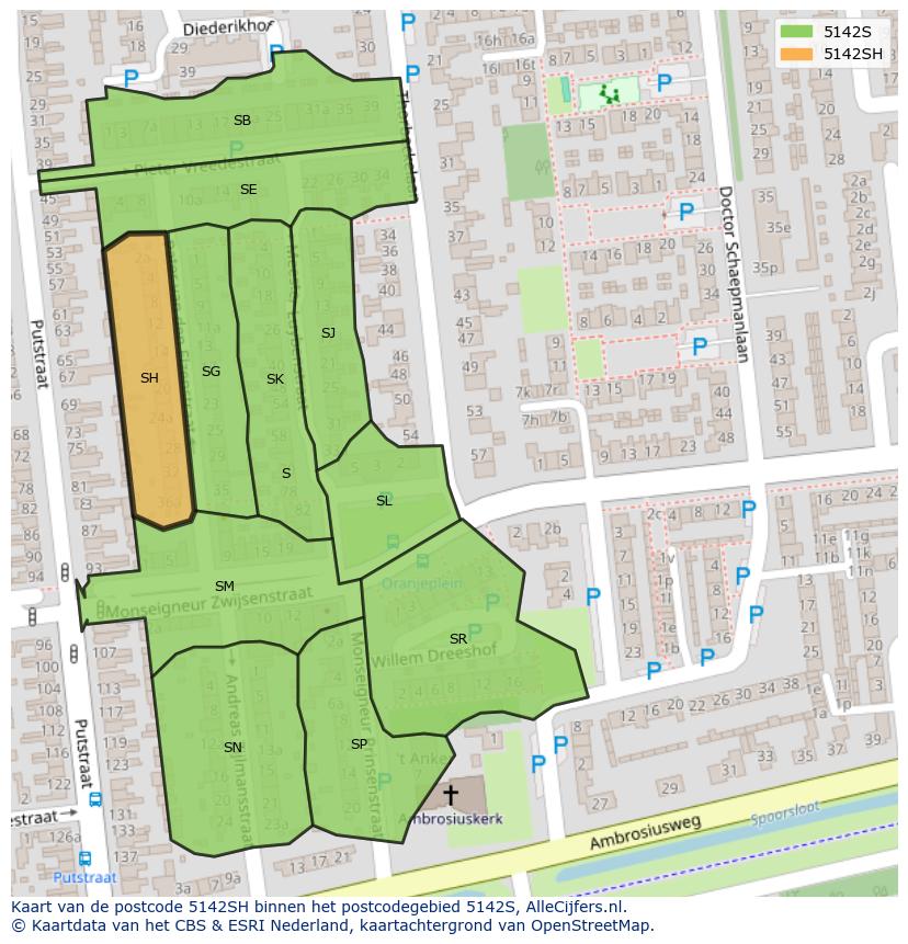 Afbeelding van het postcodegebied 5142 SH op de kaart.