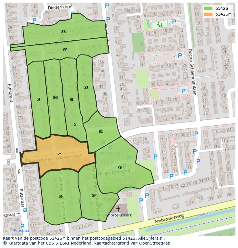 Afbeelding van het postcodegebied 5142 SM op de kaart.