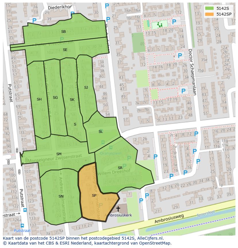 Afbeelding van het postcodegebied 5142 SP op de kaart.