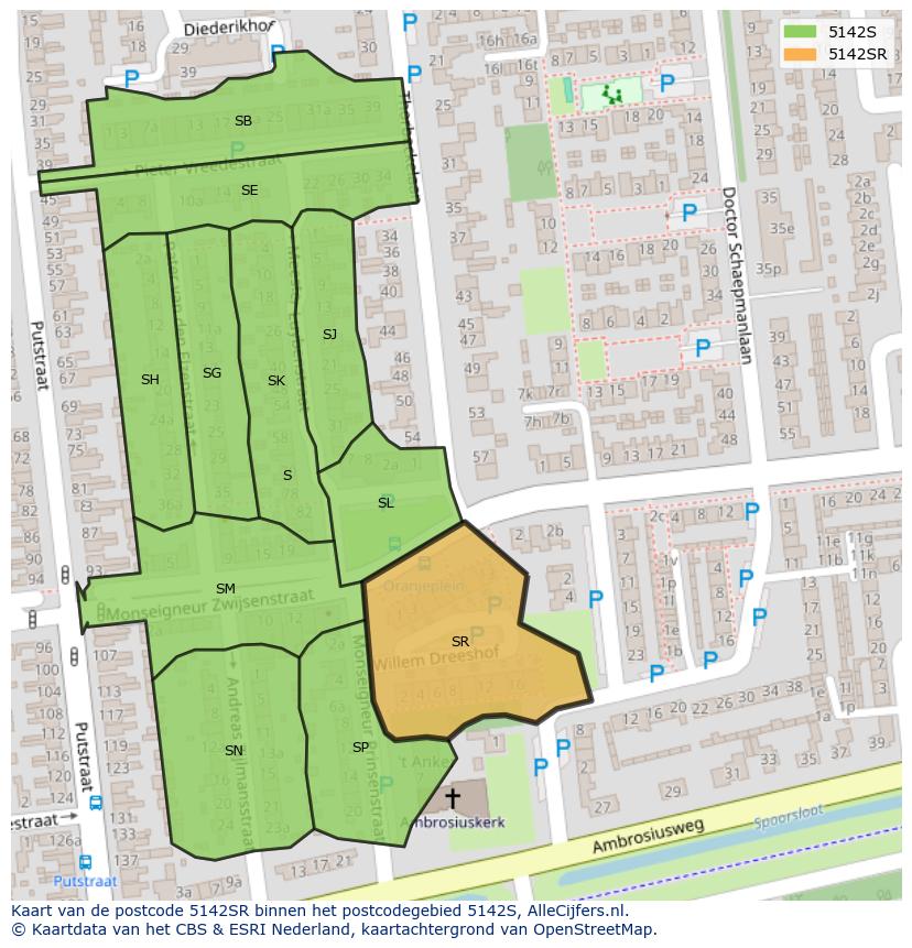 Afbeelding van het postcodegebied 5142 SR op de kaart.