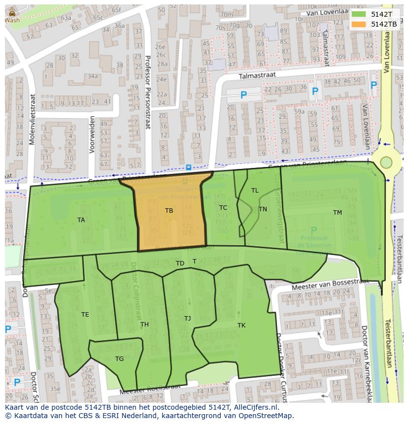 Afbeelding van het postcodegebied 5142 TB op de kaart.