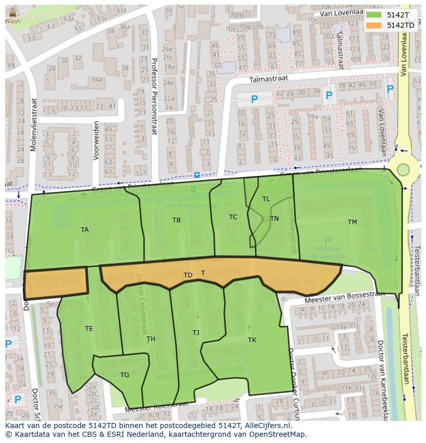Afbeelding van het postcodegebied 5142 TD op de kaart.