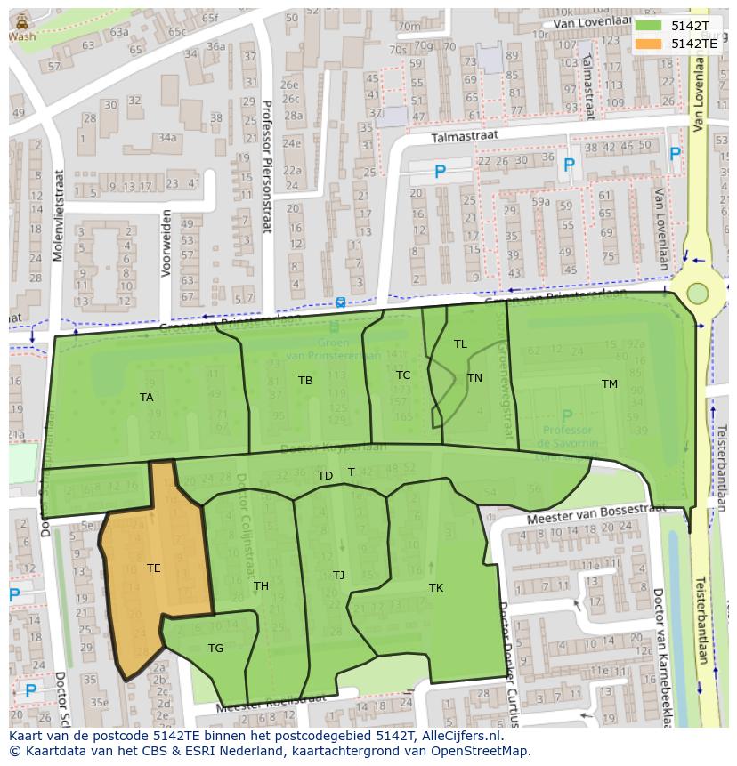 Afbeelding van het postcodegebied 5142 TE op de kaart.