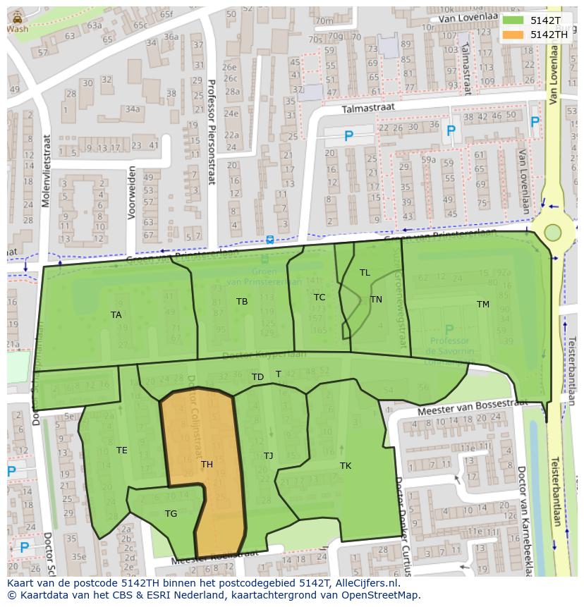 Afbeelding van het postcodegebied 5142 TH op de kaart.