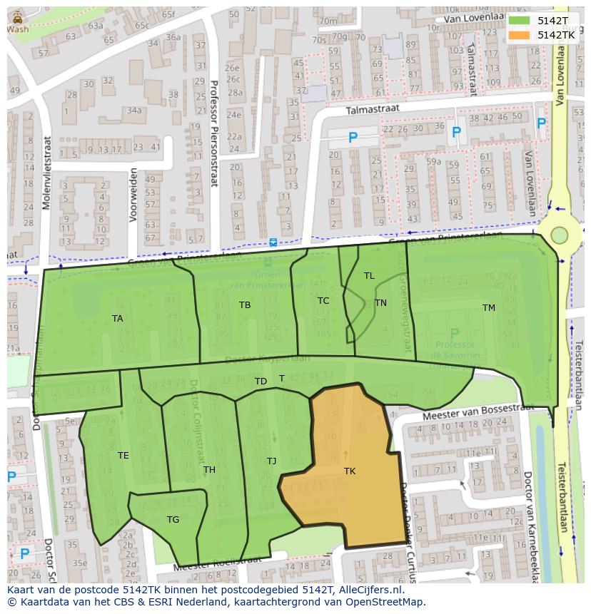 Afbeelding van het postcodegebied 5142 TK op de kaart.