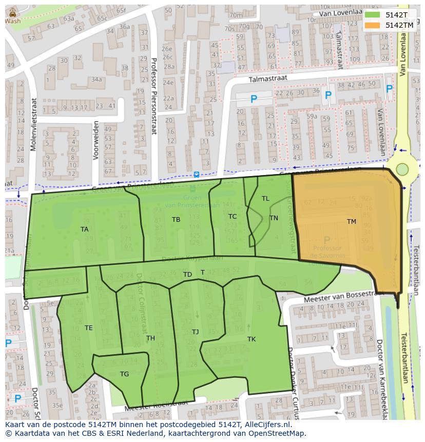 Afbeelding van het postcodegebied 5142 TM op de kaart.