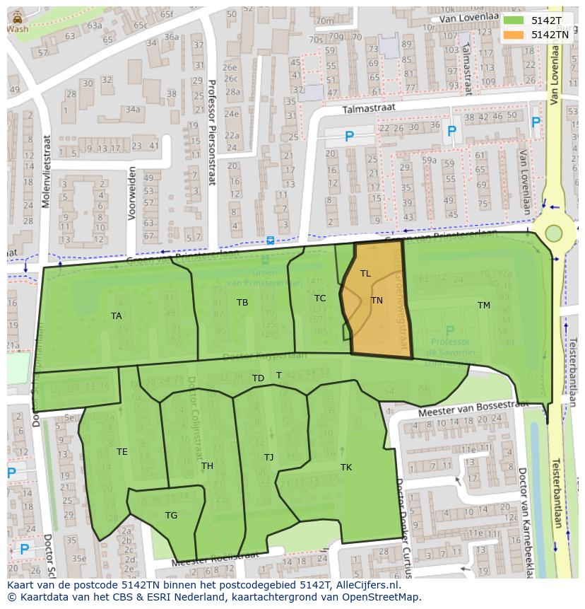 Afbeelding van het postcodegebied 5142 TN op de kaart.