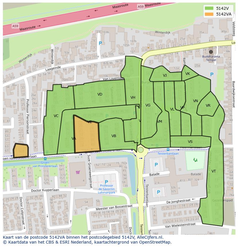Afbeelding van het postcodegebied 5142 VA op de kaart.