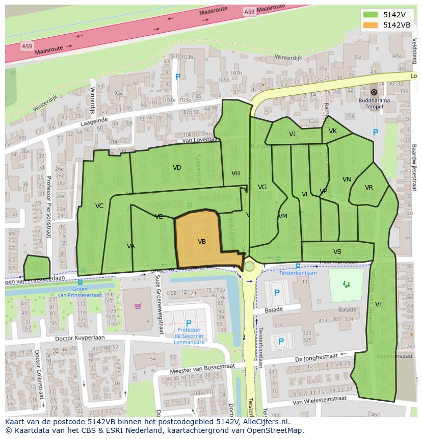 Afbeelding van het postcodegebied 5142 VB op de kaart.