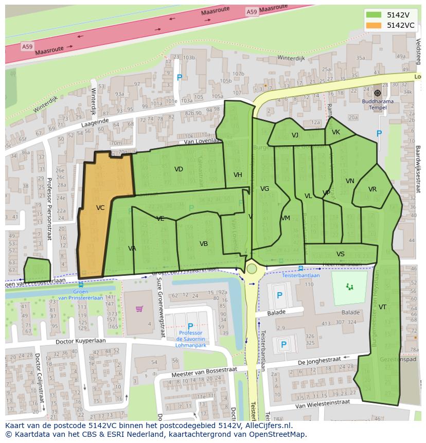 Afbeelding van het postcodegebied 5142 VC op de kaart.