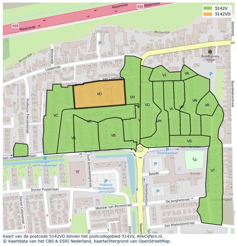 Afbeelding van het postcodegebied 5142 VD op de kaart.