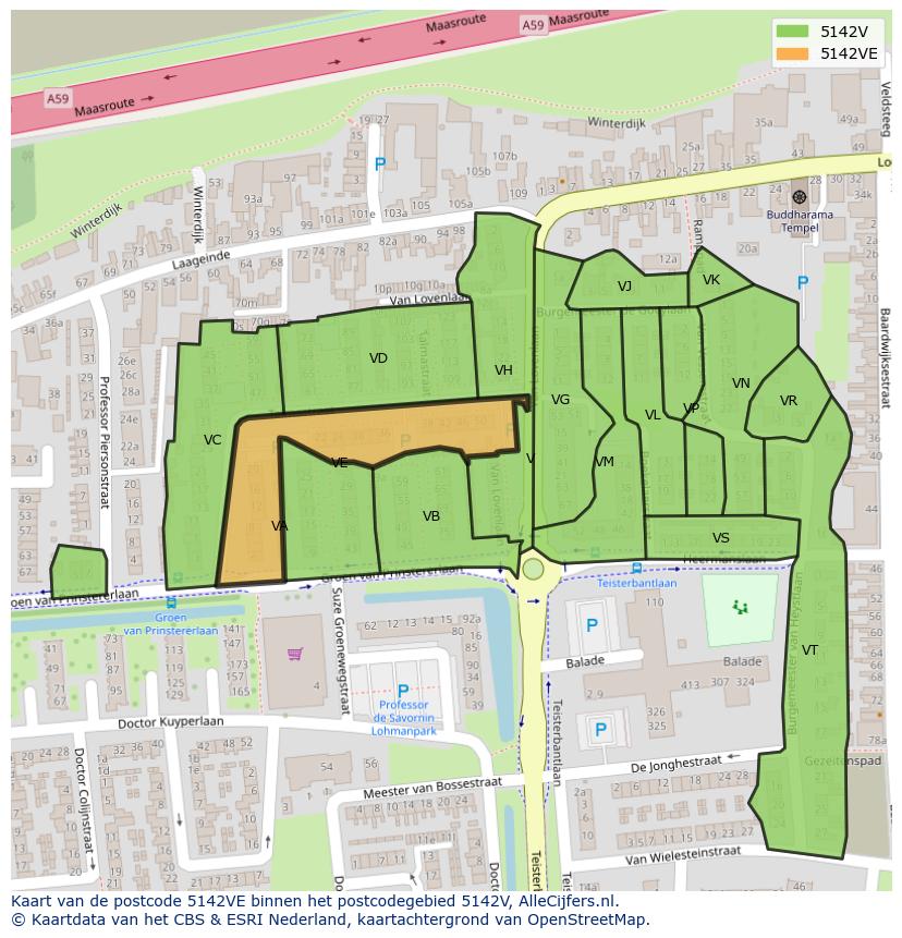 Afbeelding van het postcodegebied 5142 VE op de kaart.