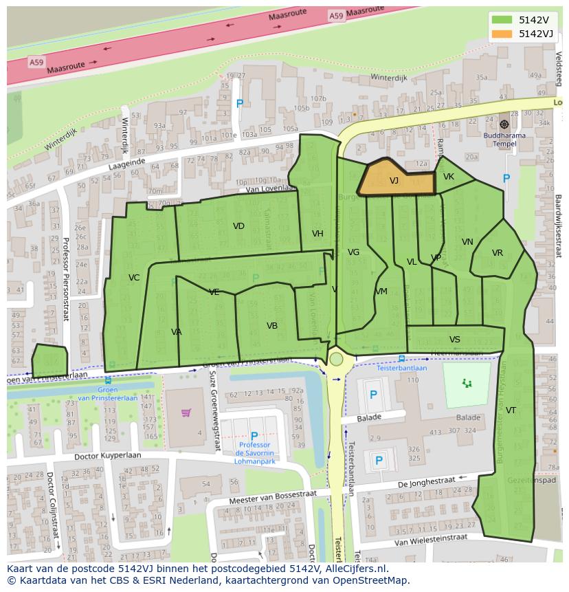 Afbeelding van het postcodegebied 5142 VJ op de kaart.