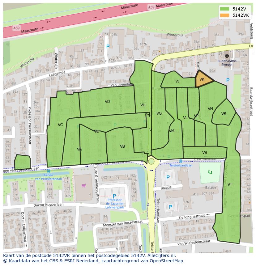 Afbeelding van het postcodegebied 5142 VK op de kaart.