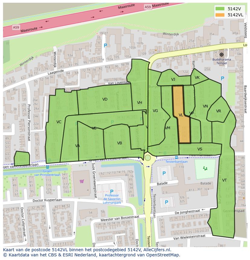 Afbeelding van het postcodegebied 5142 VL op de kaart.