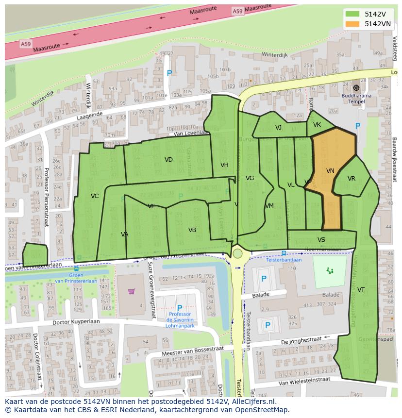 Afbeelding van het postcodegebied 5142 VN op de kaart.